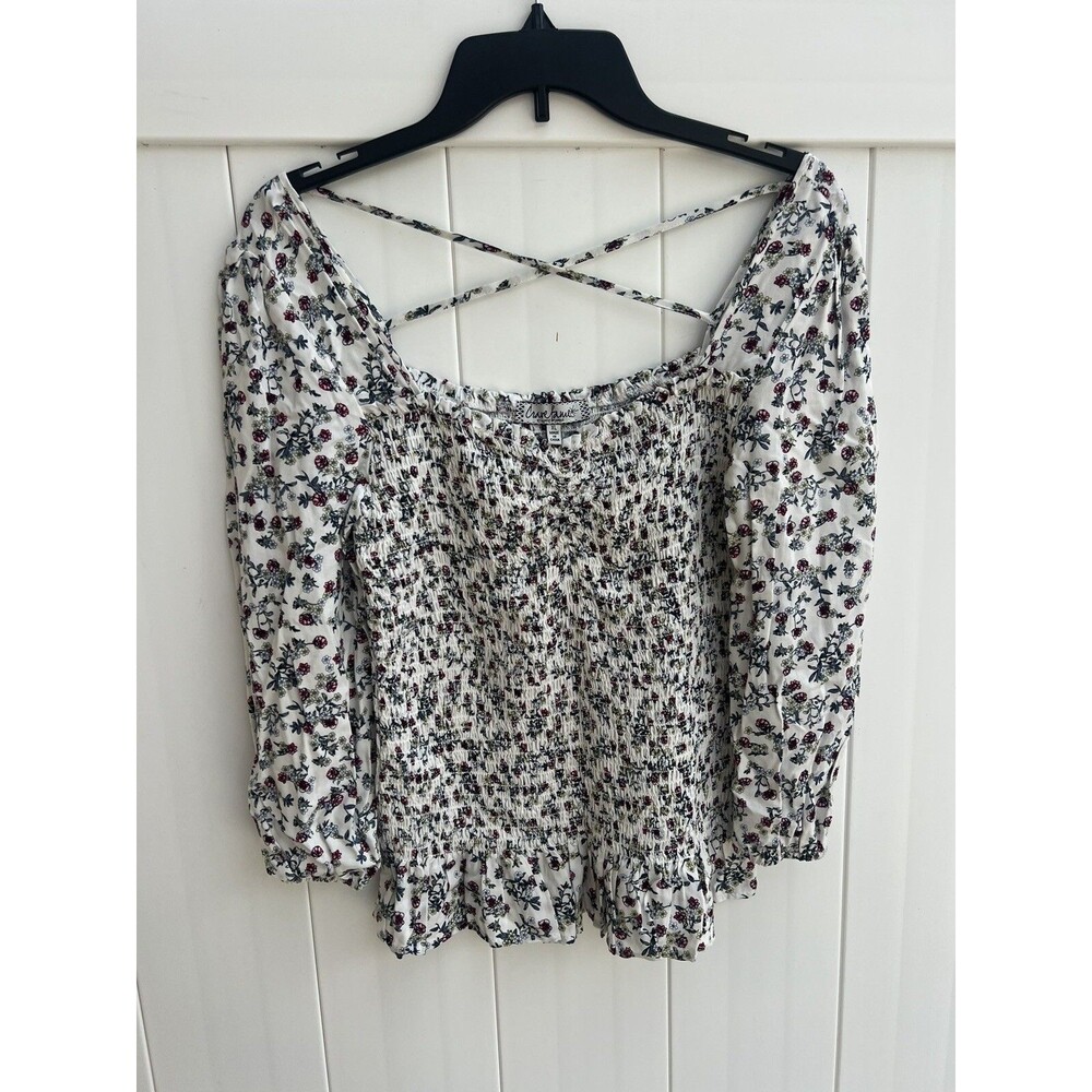 Crave Fame Top Womens XL Boho Peasant Floral Multicolor Smocked
